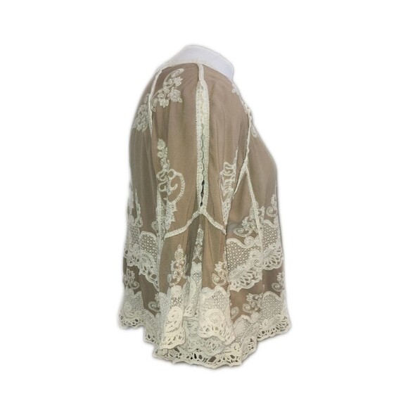 Democracy Rayon Taupe Brown Blouse W/ Cream Cotton Embroidery, 2X - Picture 3 of 8